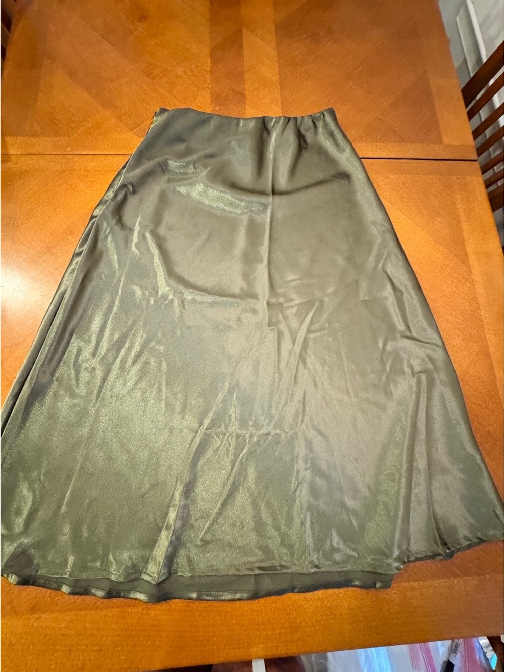 SHEIN Tall XL Olive Green Satin Midi Skirt 1650